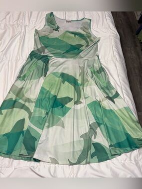 CowCow Green Dolphin Ocean Print Sleeveless Swing Dress Size XL